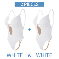 Bodysuit Shapewear Deep V-Neck Body Shaper Backless U Plunge Thong Shapers Waist Trainer Women Clear Strap Padded Push up Corset
