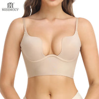 Bodysuit Shapewear Deep V-Neck Body Shaper Backless U Plunge Thong Shapers Waist Trainer Women Clear Strap Padded Push up Corset